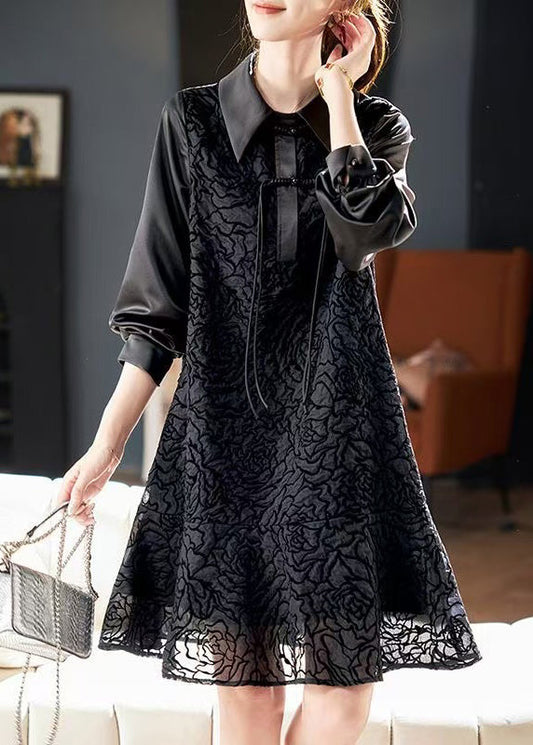 Stylish Black Peter Pan Collar Button Shirts Dress Spring RL040 ABC