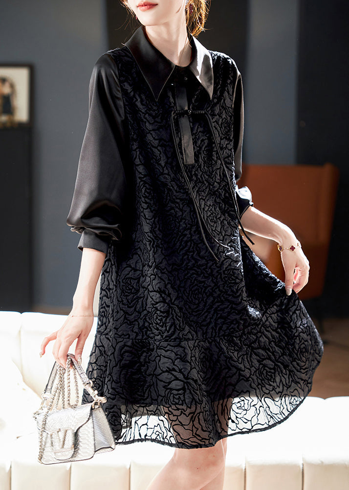 Stylish Black Peter Pan Collar Button Shirts Dress Spring RL040 ABC