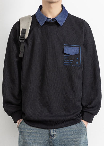 Pieces False Cotton Stylish Peter Patchwork Black Pan Collar Two FashionChic