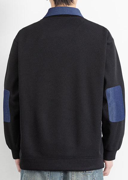 Pieces False Cotton Stylish Peter Patchwork Black Pan Collar Two FashionChic