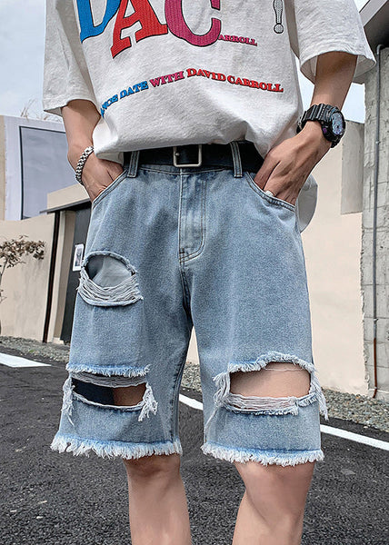 Stylish Black Pockets High Waist Men Ripped Jeans Summer YL018 ABC
