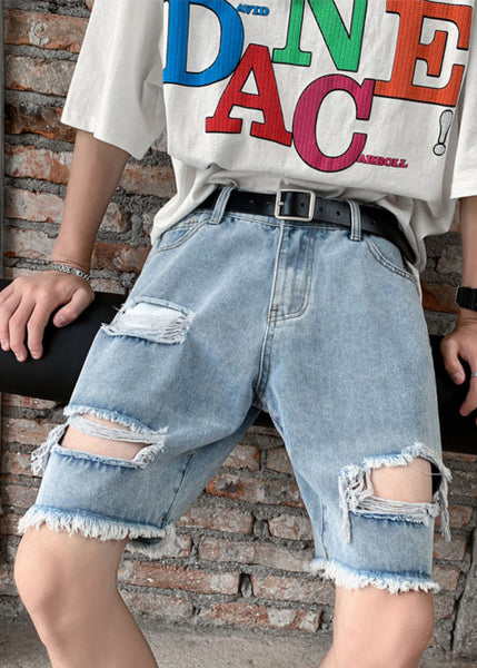 Stylish Black Pockets High Waist Men Ripped Jeans Summer YL018 ABC
