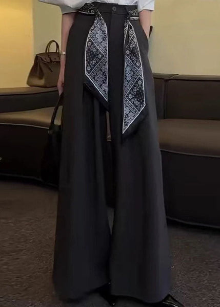 Wide Leg Stylish Pants Waist Black Spandex Fall High Pockets FashionChic