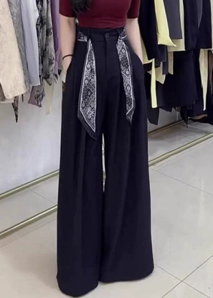 Wide Leg Stylish Pants Waist Black Spandex Fall High Pockets FashionChic