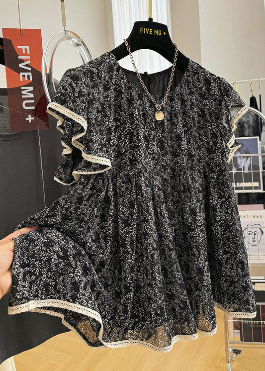 Tanks Chiffon Print Black Butterfly Stylish Sleeve FashionChic