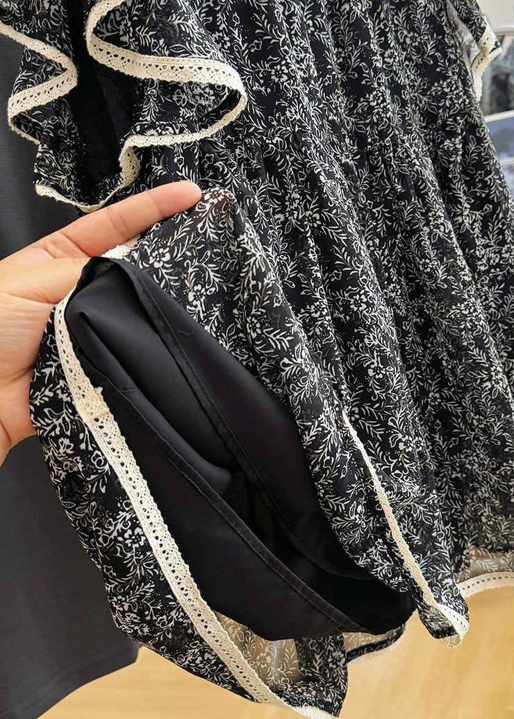 Tanks Chiffon Print Black Butterfly Stylish Sleeve FashionChic