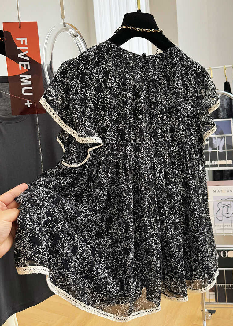 Tanks Chiffon Print Black Butterfly Stylish Sleeve FashionChic