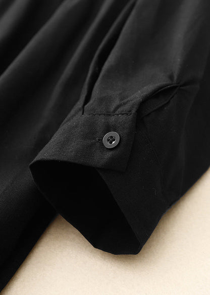 Black Dress Cotton Long Stylish Ruffled Spring FashionChic