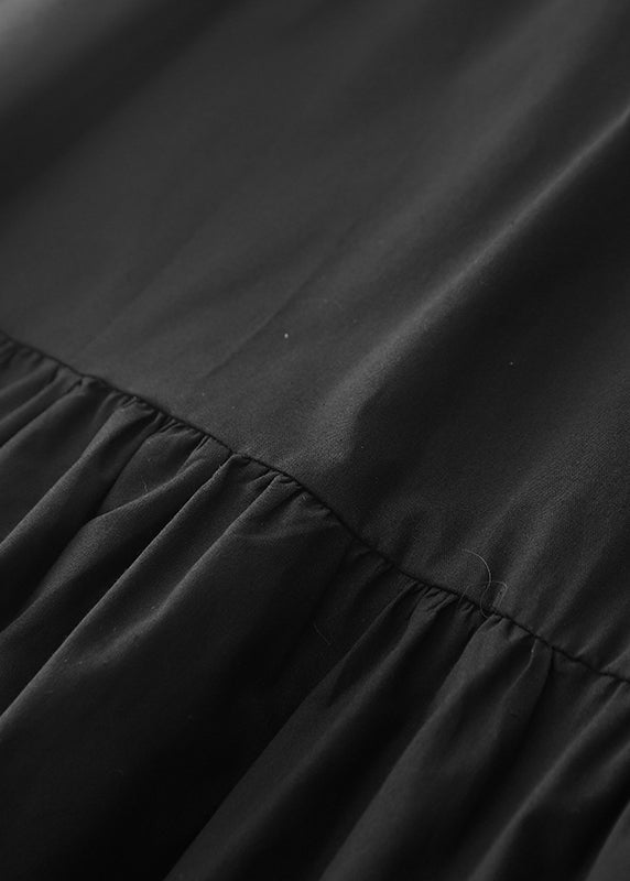 Black Dress Cotton Long Stylish Ruffled Spring FashionChic