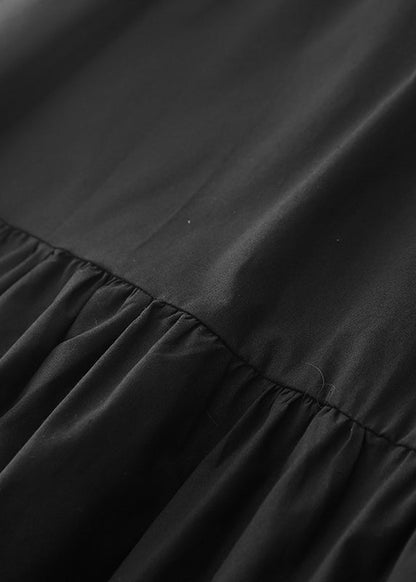 Black Dress Cotton Long Stylish Ruffled Spring FashionChic