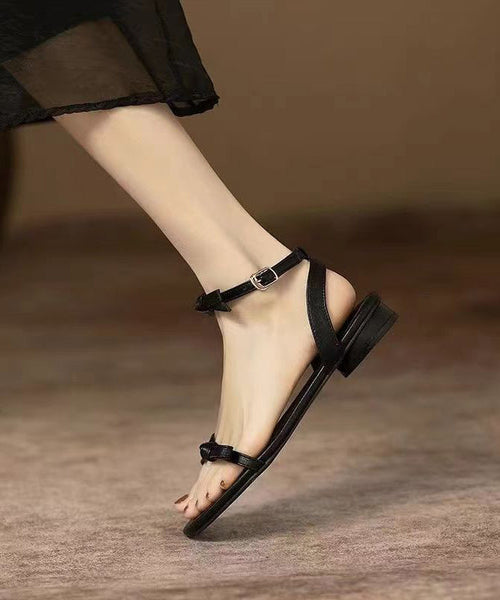 Stylish Black Splicing Bow Buckle Strap Peep Toe Sandals OI070 shoe-LX240801