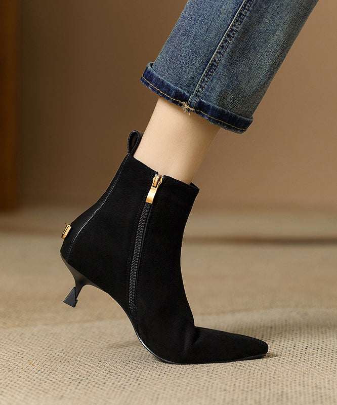 Stylish Black Splicing Suede Kitten Ankle Boots WT026 shoe-XZ241030