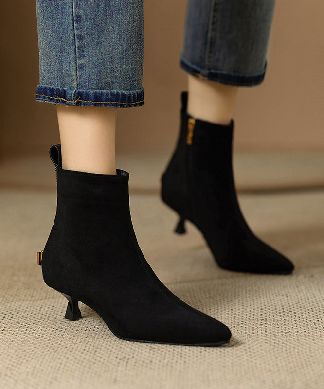 Stylish Black Splicing Suede Kitten Ankle Boots WT026 shoe-XZ241030