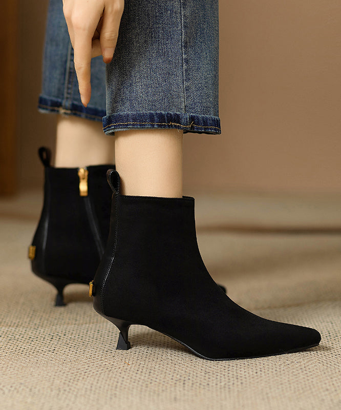 Stylish Black Splicing Suede Kitten Ankle Boots WT026 shoe-XZ241030