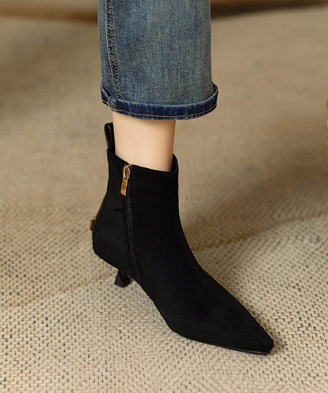 Stylish Black Splicing Suede Kitten Ankle Boots WT026 shoe-XZ241030