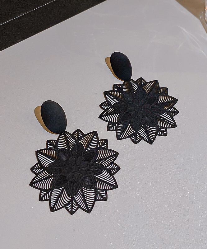 Stylish Black Sterling Silver Alloy Hollow Out Floral Drop Earrings WH002 JEW-SDL241116