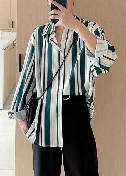 Men Striped Spring Cotton Button Black Shirts Stylish FashionChic