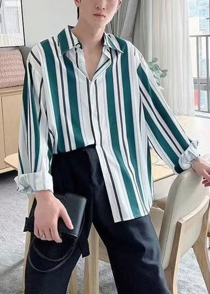 Men Striped Spring Cotton Button Black Shirts Stylish FashionChic