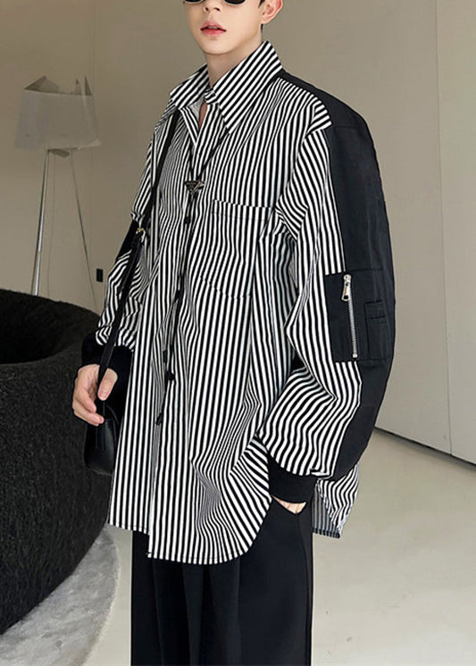 Stylish Black Striped Patchwork Cotton Men Shirts Fall RO014 ABC