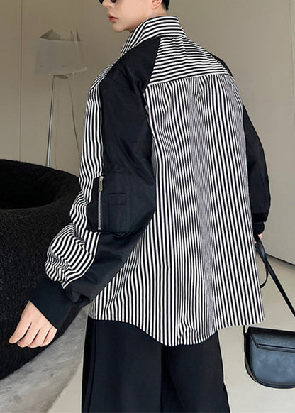 Stylish Black Striped Patchwork Cotton Men Shirts Fall RO014 ABC