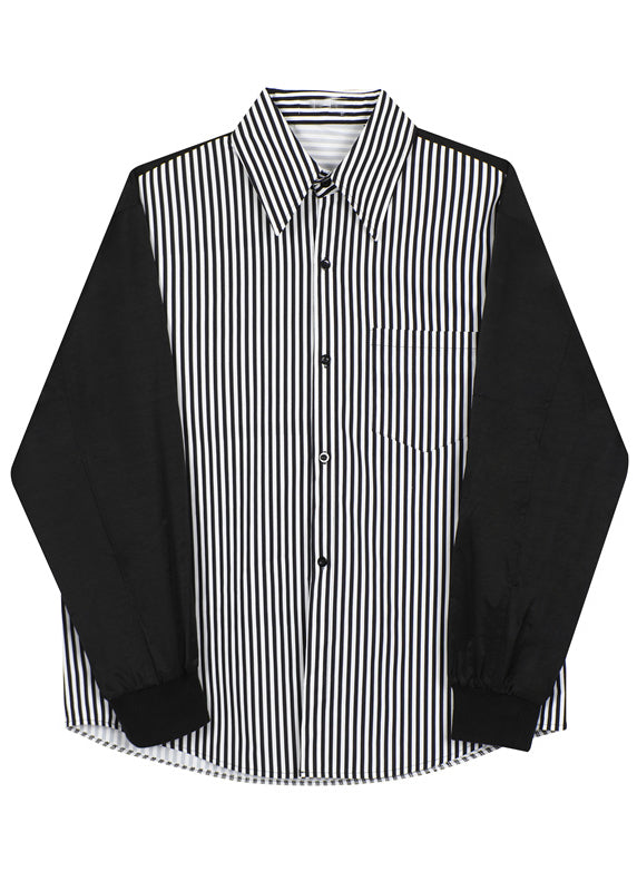 Stylish Black Striped Patchwork Cotton Men Shirts Fall RO014 ABC