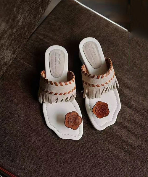 Stylish Black Tasseled Splicing Flip Flops Slide Sandals AG1015 shoe-CS240905