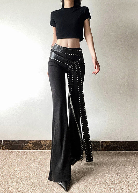 Stylish Black Tummy Control Bell-bottom Trousers Spring YF022 ABC