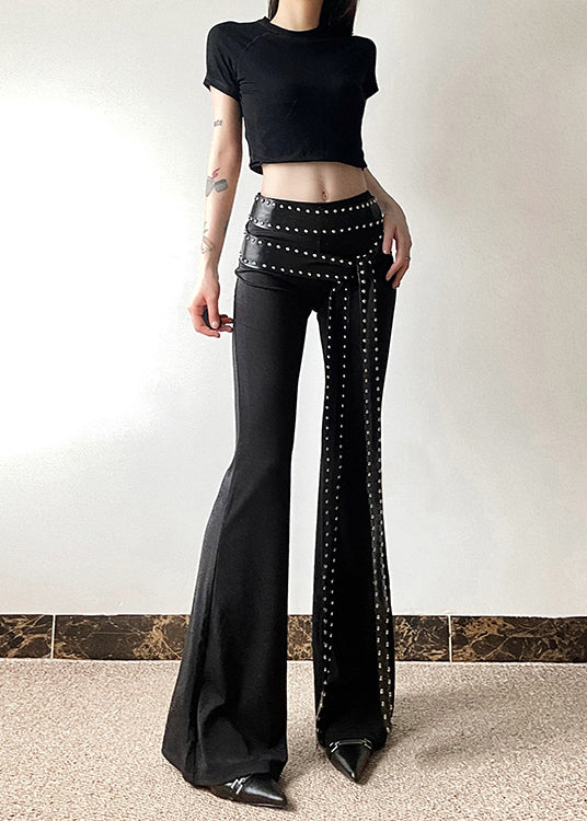 Stylish Black Tummy Control Bell-bottom Trousers Spring YF022 ABC