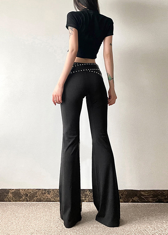 Stylish Black Tummy Control Bell-bottom Trousers Spring YF022 ABC