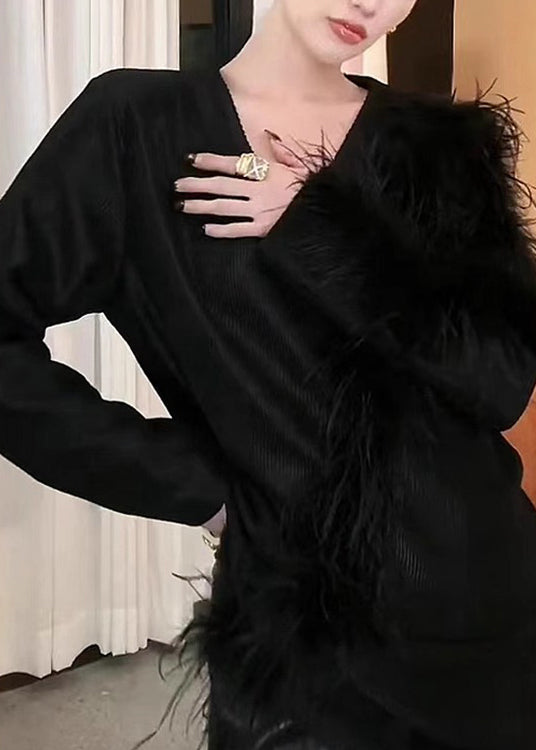 Stylish Black V Neck Patchwork Knit Sweaters Winter RS042 ABC