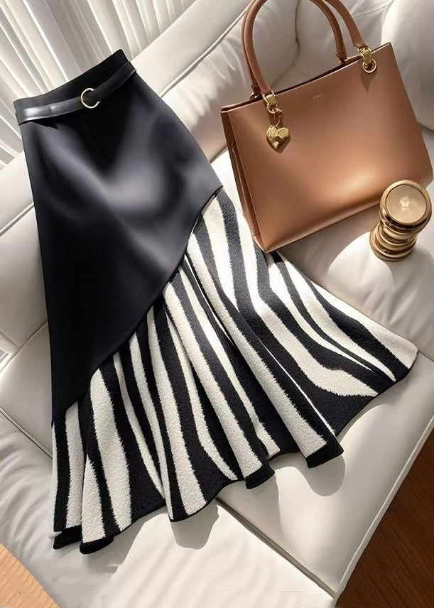 Stylish Black Zebra Pattern High Waist Patchwork Skirt Spring YJ010 ABC