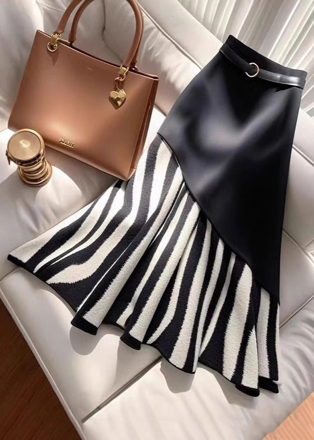 Stylish Black Zebra Pattern High Waist Patchwork Skirt Spring YJ010 ABC