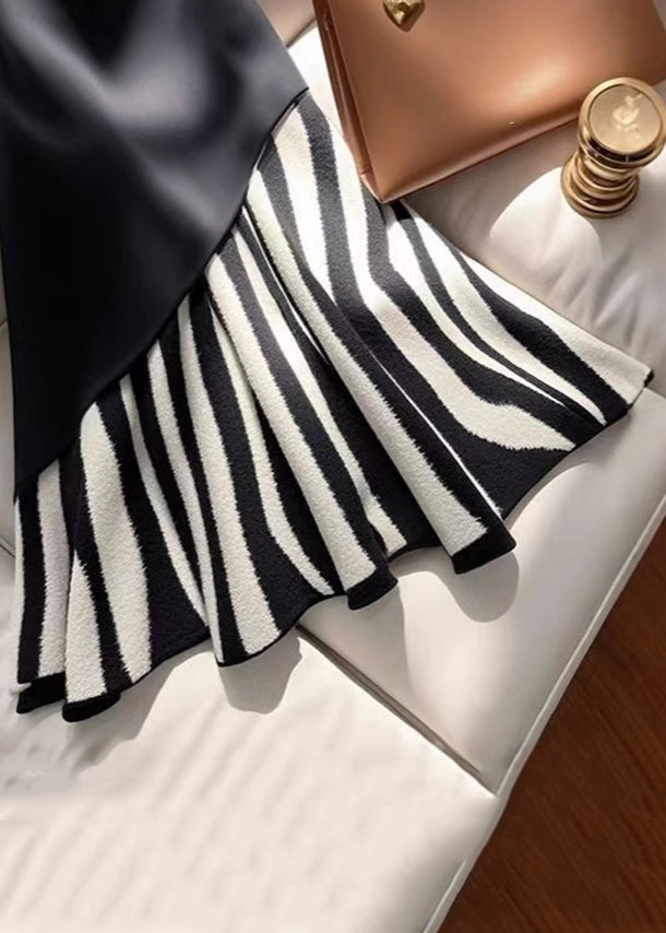 Stylish Black Zebra Pattern High Waist Patchwork Skirt Spring YJ010 ABC