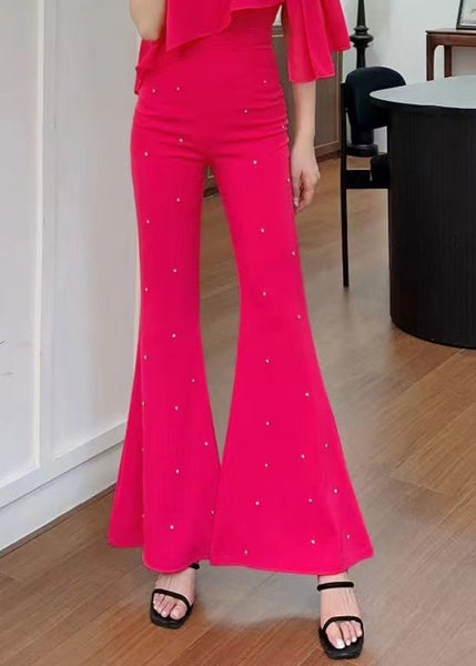 Black High Flared Trousers Fall Waist Zircon Stylish FashionChic