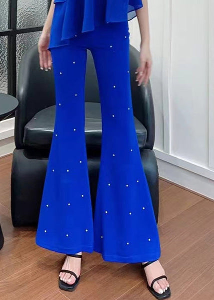 Black High Flared Trousers Fall Waist Zircon Stylish FashionChic