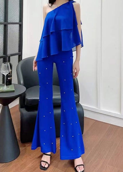 Black High Flared Trousers Fall Waist Zircon Stylish FashionChic