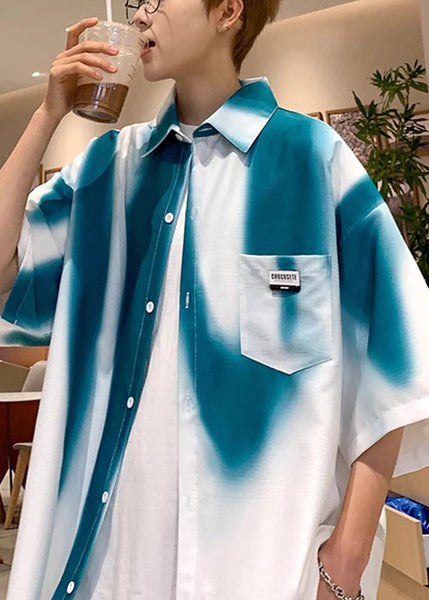 Tie Cotton Green Men Pockets Blackish Dye Shirts Stylish Half FashionChic
