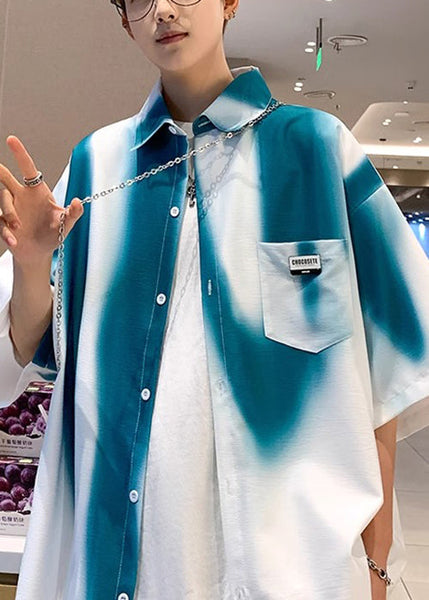 Tie Cotton Green Men Pockets Blackish Dye Shirts Stylish Half FashionChic