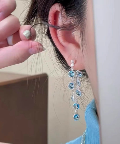 Stylish Tassel Crystal Alloy Drop Blue Earrings FashionChic