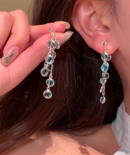 Stylish Tassel Crystal Alloy Drop Blue Earrings FashionChic