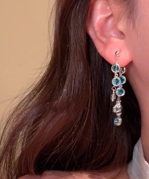 Stylish Tassel Crystal Alloy Drop Blue Earrings FashionChic