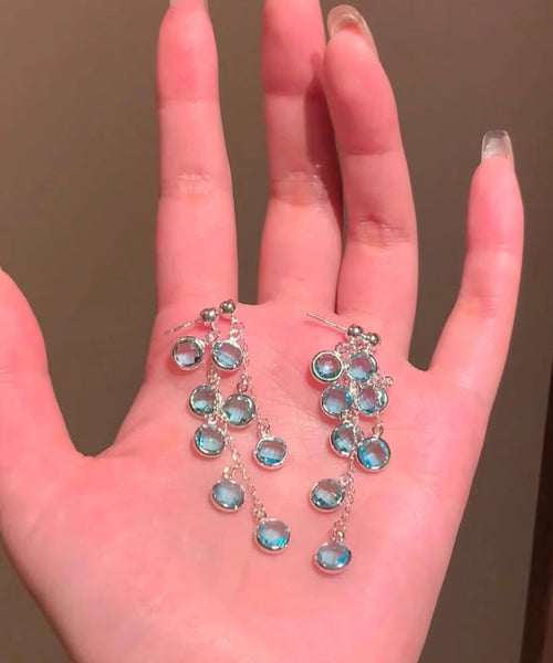 Stylish Tassel Crystal Alloy Drop Blue Earrings FashionChic