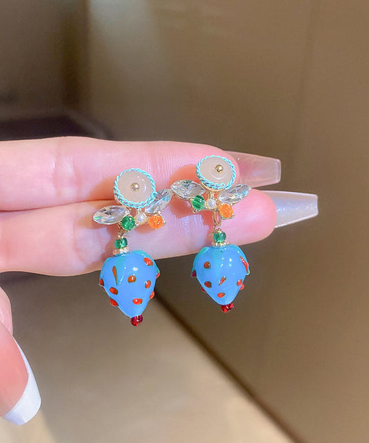 Coloured Zircon Drop Blue Earrings Glaze Strawberry Stylish Alloy FashionChic