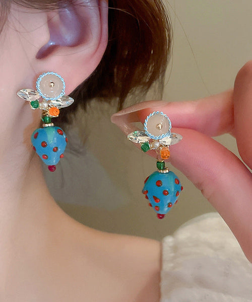 Coloured Zircon Drop Blue Earrings Glaze Strawberry Stylish Alloy FashionChic