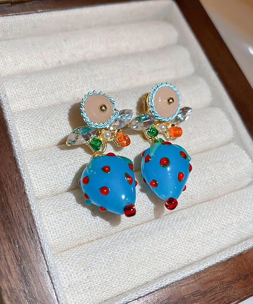 Coloured Zircon Drop Blue Earrings Glaze Strawberry Stylish Alloy FashionChic