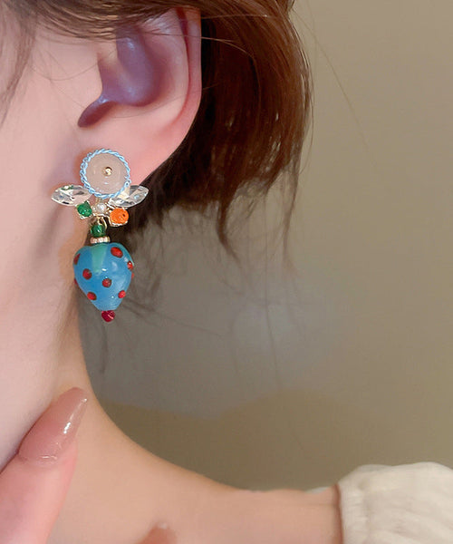 Coloured Zircon Drop Blue Earrings Glaze Strawberry Stylish Alloy FashionChic