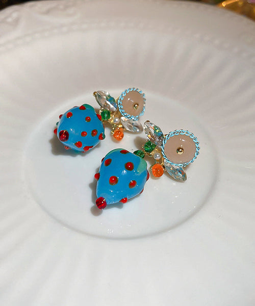 Coloured Zircon Drop Blue Earrings Glaze Strawberry Stylish Alloy FashionChic