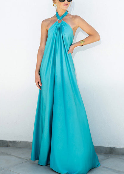 Maxi Sleeveless Cotton Blue Lace Up Dresses Stylish Backless FashionChic