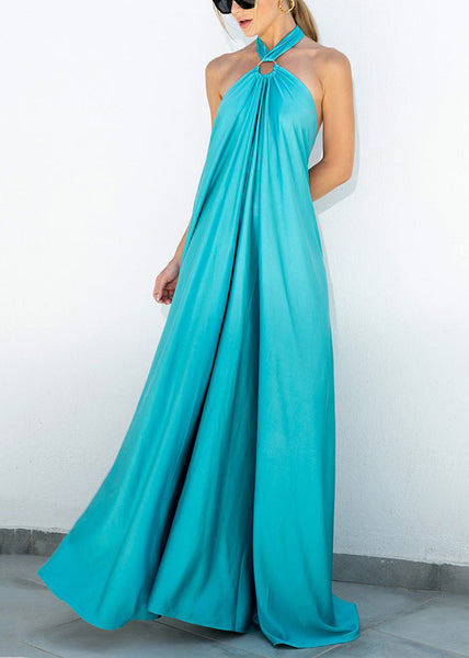 Maxi Cotton Stylish Up Backless Lace Blue Dresses Sleeveless FashionChic