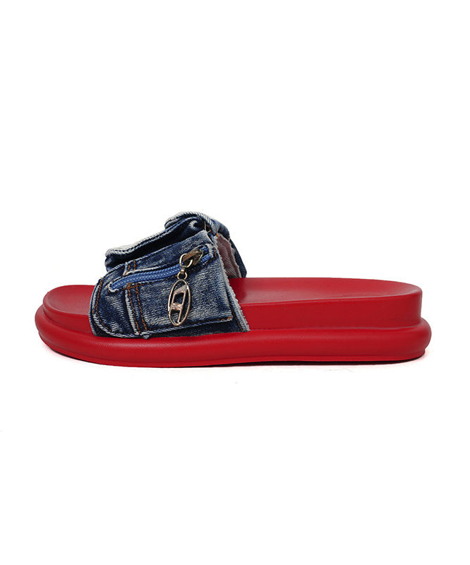 Stylish Blue Denim Platform Slide Sandals Peep Toe JJ055 Shoe-LT240609